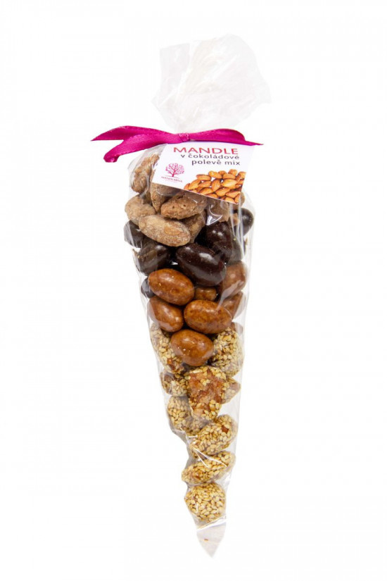 Mandle v čokoládové polevě, Hustopečská mandlárna, kornout, balení 150 g