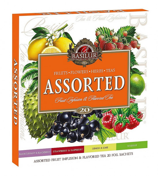 Mix čajů, Basilur Assorted Fruit and Flavoured Tea, porcovaný s přebalem, 20 sáčků