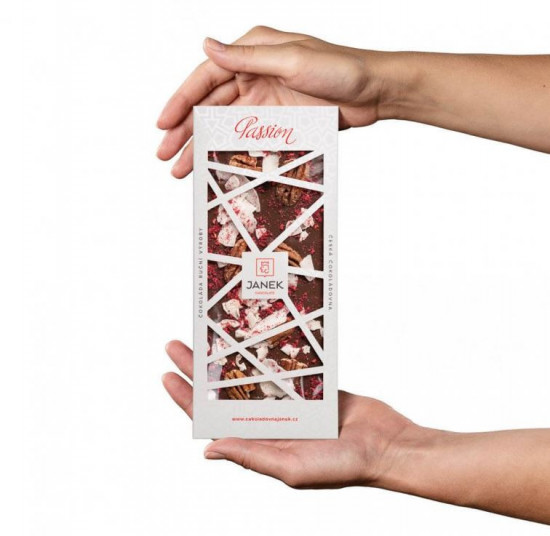 Mléčná čokoláda Passion s kokosem, pekanovými ořechy a malinami, Janek, 100 g-27125