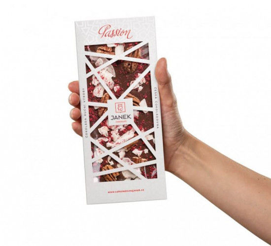 Mléčná čokoláda Passion s kokosem, pekanovými ořechy a malinami, Janek, 100 g-27126