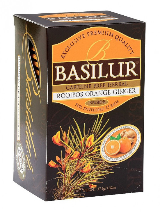 Ochucený bylinný čaj, Basilur Rooibos Orange Ginger, porcovaný s přebalem, 25 sáčků
