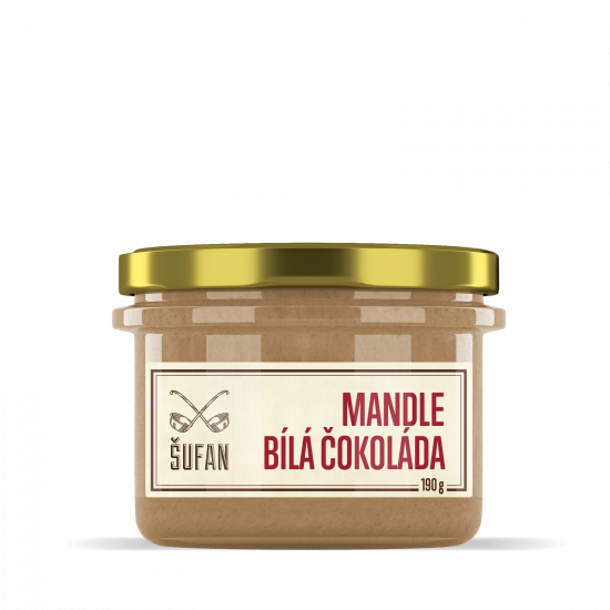 Ořechové máslo, Šufan Mandle - bílá čokoláda, dóza sklo, 190 g