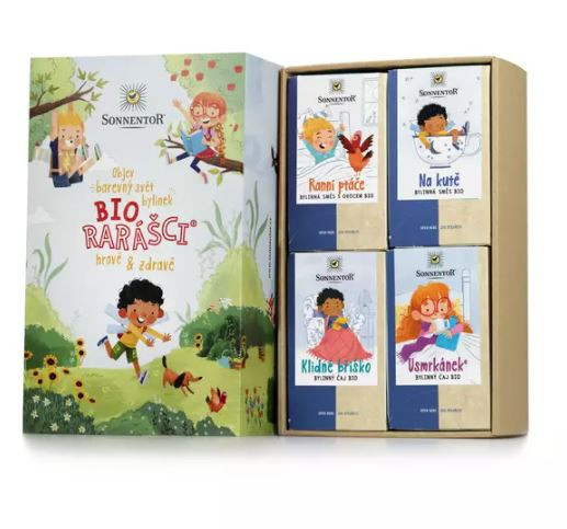 Ovocná a bylinná sada BIO čajů, Sonnentor Rarášci, dárková kazeta, 4 ks