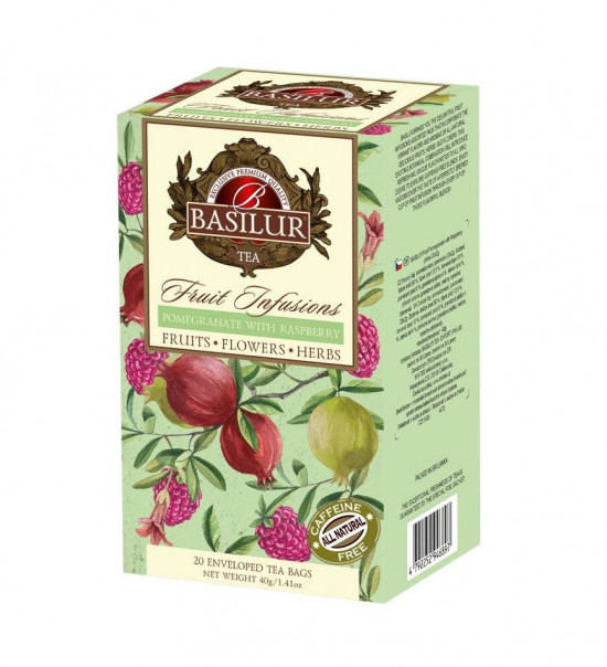 Ovocný čaj, Basilur Fruit Pomegranate with Raspberry, porcovaný s přebalem, 20 sáčků
