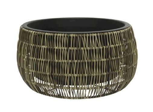 Plastová žardina v proutěném obalu, KATE, průměr 48 cm, tmavě hnědý
