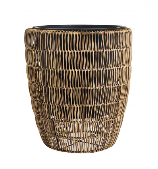 Plastový květináč v proutěném obalu, KATE, průměr 38 cm, světle hnědý