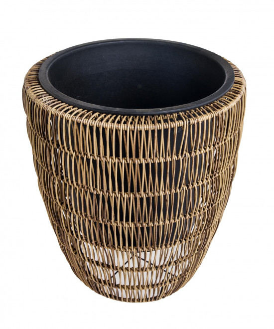 Plastový květináč v proutěném obalu, KATE, průměr 38 cm, světle hnědý-19893