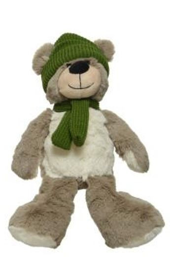 Plyšový medvídek se zelenou šálou a čepicí, rozměr 18 x 15 x 20 cm