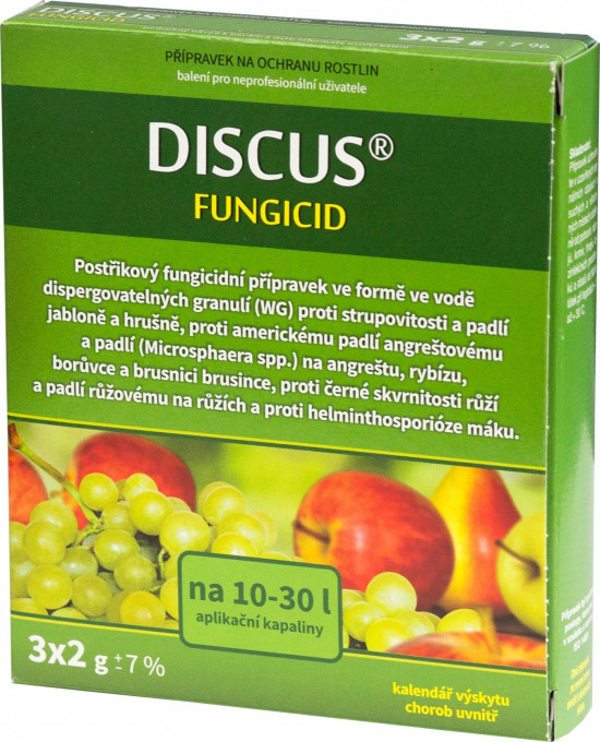 Postřikový přípravek proti strupovitosti a padlí, DISCUS, balení 3 x 2 g