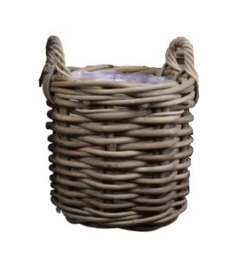 Proutěný koš s uchy a igelitovou vložkou, průměr 50 cm, hnědý