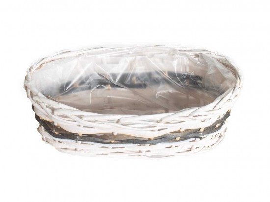 Proutěný obal na květináč, rozměr 26 x 11.5 x 9 cm, bílo - šedý-23831