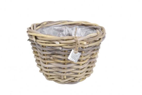 Ratanový obal na květináč, průměr 28 cm, kulatý, béžový