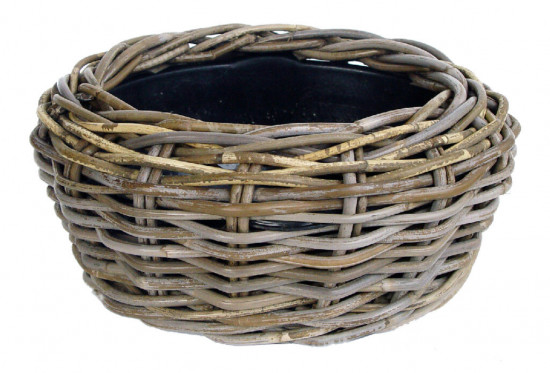 Ratanový obal s květináčem, průměr 32 cm, kulatý, šedo - hnědý