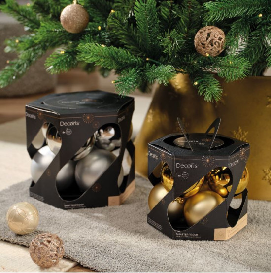 Sada plastových ozdob, průměr 8 cm, krémové, balení 6 ks-29813