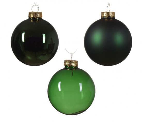 Sada skleněných ozdob, průměr 5 - 7 cm, odstíny zelené, balení 21 ks-29794