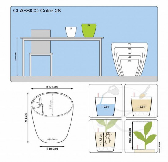 Samozavlažovací květináč Lechuza CLASSICO Color 28, komplet set, ořechový-25052