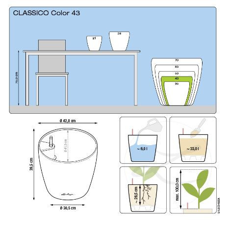 Samozavlažovací květináč Lechuza CLASSICO Color 43, komplet set, ořechový-25239