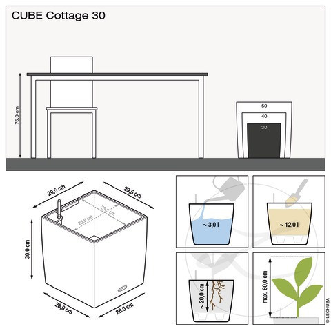 Samozavlažovací květináč Lechuza CUBE Cottage 30, komplet set, žulová šeď-1381