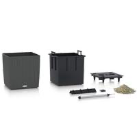 Samozavlažovací květináč Lechuza CUBE Cottage 30, komplet set, žulová šeď-2626