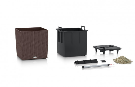 Samozavlažovací květináč Lechuza CUBE Cottage 40, komplet set, moka-1397