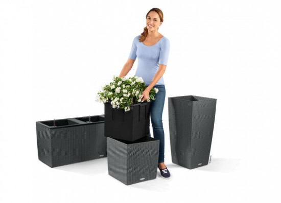 Samozavlažovací květináč Lechuza CUBE Cottage 50, komplet set, žulová šeď-1403