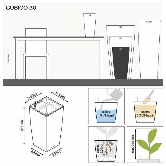 Samozavlažovací květináč Lechuza CUBICO 30, komplet set, červený-2890