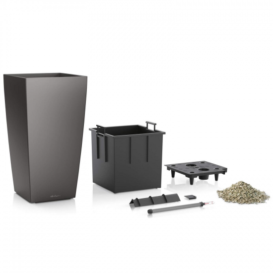 Samozavlažovací květináč Lechuza CUBICO 40, komplet set, stříbrný-3449