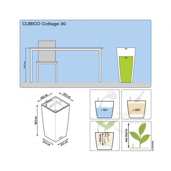 Samozavlažovací květináč Lechuza CUBICO Cottage 30, komplet set, žulová šeď-1394