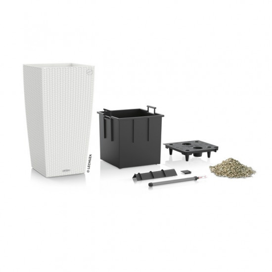 Samozavlažovací květináč Lechuza CUBICO Cottage 40, komplet set, bílý-1407