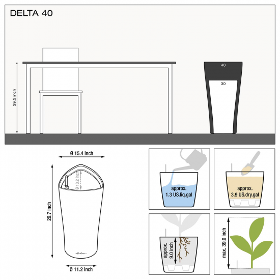 Samozavlažovací květináč Lechuza DELTA 40, komplet set, bílý-2934