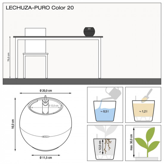 Samozavlažovací květináč Lechuza PURO Color 20, komplet set, bílý-24769