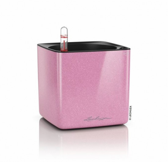 Samozavlažovací stolní květináč Lechuza CUBE Glossy 14, komplet set, růžový