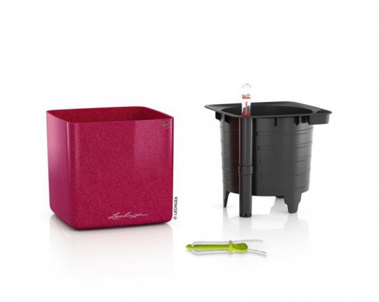 Samozavlažovací stolní květináč Lechuza CUBE Glossy 14, komplet set, třešňový-25341