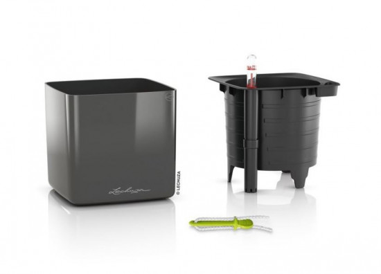 Samozavlažovací stolní květináč Lechuza CUBE Glossy 17, komplet set, antracit-25350