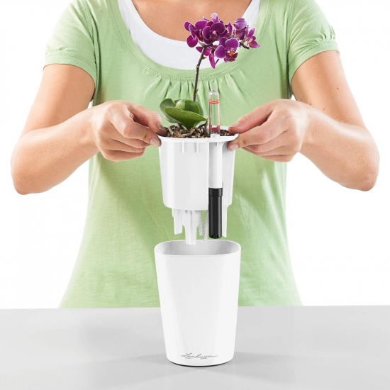 Samozavlažovací stolní květináč Lechuza MINI DELTINI 10, komplet set, bílý-3082