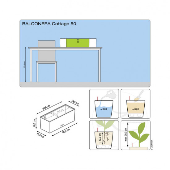 Samozavlažovací truhlík Lechuza BALCONERA Cottage 50 - komplet set, šedý-1288