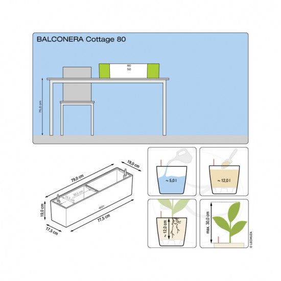 Samozavlažovací truhlík Lechuza BALCONERA Cottage 80 - komplet set, bílý-1417