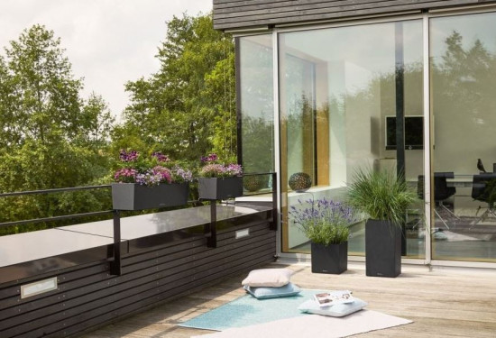 Samozavlažovací truhlík Lechuza BALCONERA Stone 50, komplet set, černý-25172
