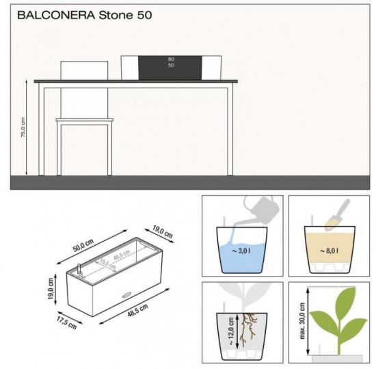 Samozavlažovací truhlík Lechuza BALCONERA Stone 50, komplet set, pískový-25169