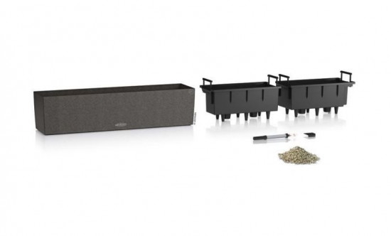 Samozavlažovací truhlík Lechuza BALCONERA Stone 80, komplet set, černý-25159