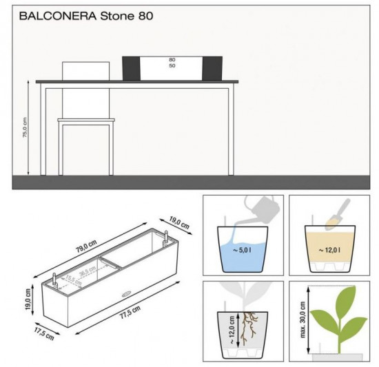 Samozavlažovací truhlík Lechuza BALCONERA Stone 80, komplet set, pískový-25154