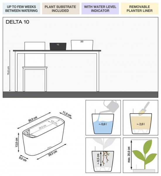 Samozavlažovací truhlík Lechuza DELTA 10, komplet set, červený-24898