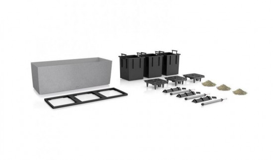 Samozavlažovací truhlík Lechuza TRIO Stone 100, komplet set, černý-25138