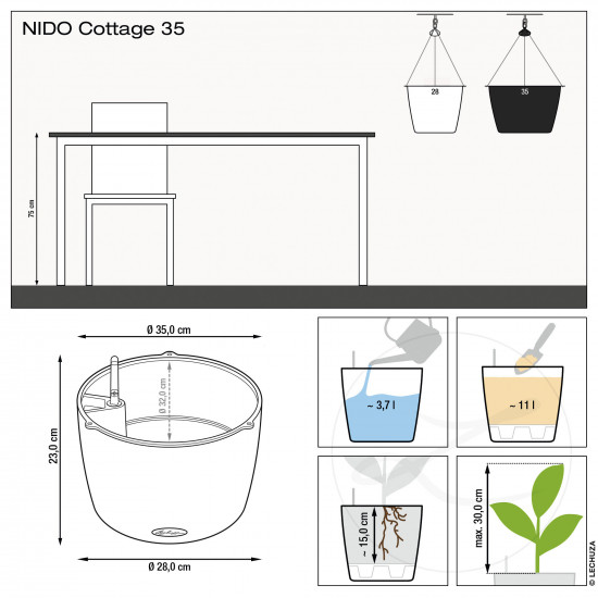 Samozavlažovací závěsný květináč Lechuza NIDO Cottage 35, komplet set, pískový-24924