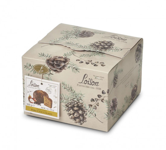 Sladký chléb s hořkou čokoládou a hruškami Panettone Pera Cioccolata, dárkové balení, 500 g