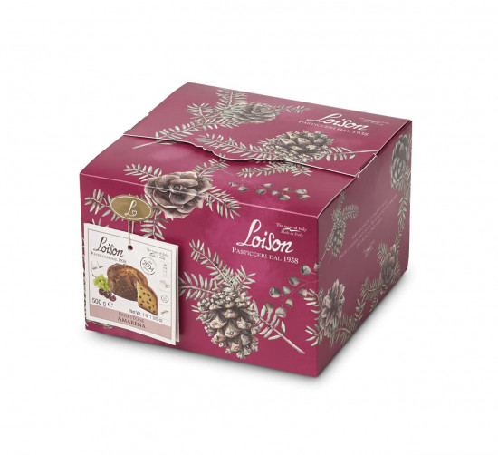 Sladký chléb s rozinkami a třešněmi Panettone Amarena, dárkové balení, 500 g