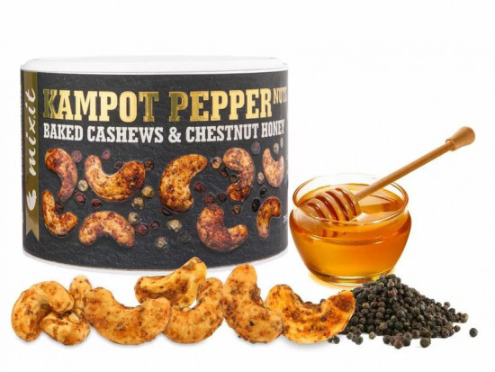 Směs ořechů s kampotským pepřem a medem, Mixit OŘÍŠKY Z PECE, dóza, 160 g
