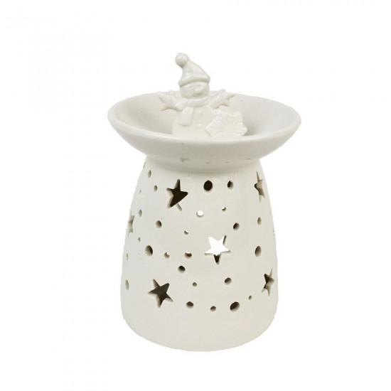 Vánoční aromalampa sněhulák a hvězdy, porcelánová, bílá
