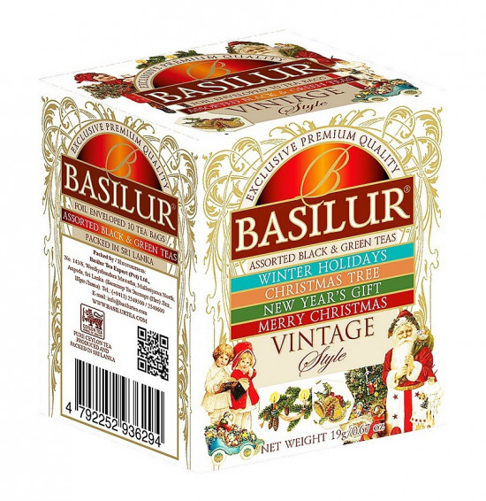 Vánoční mix čajů, Basilur Vintage Assorted, porcovaný s přebalem, 10 sáčků