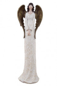 Anděl, dívka stojící BEA, polystone, 10x14x48cm, bílo-zlatá